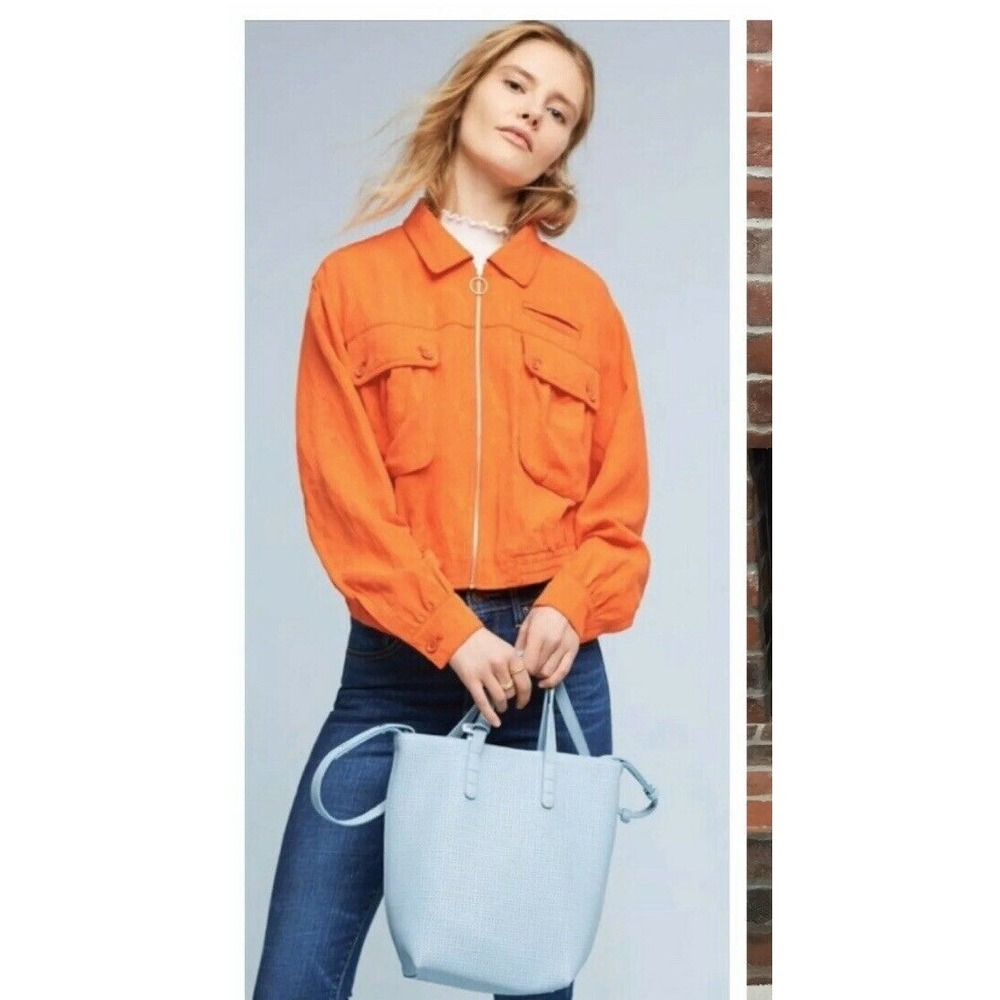 Anthropologie Cartonnier Orange Jacquard Eisenhower Jacket Size Small NWT
